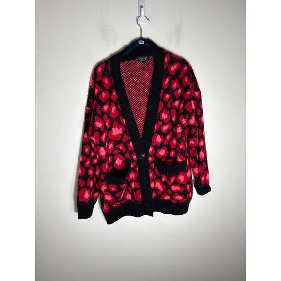 Topshop Sweaters - Top Shop Black and Red/Pink Cardigan Sweater Sz 8